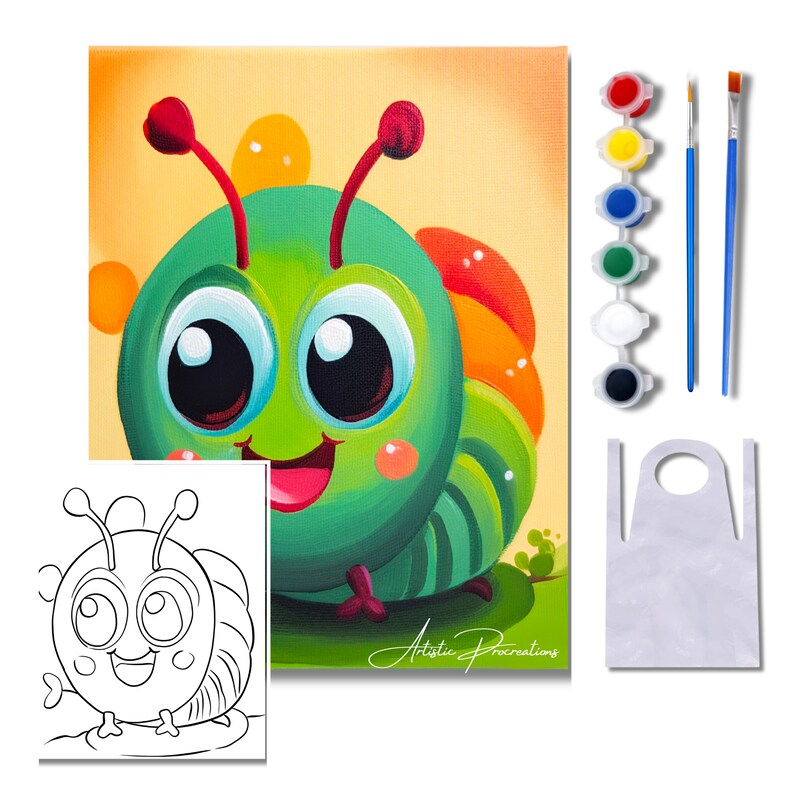 Colorful Caterpillar, DIY Canvas Art Kit, Adult Beginner, Acrylic Paint Size 11x14 inch